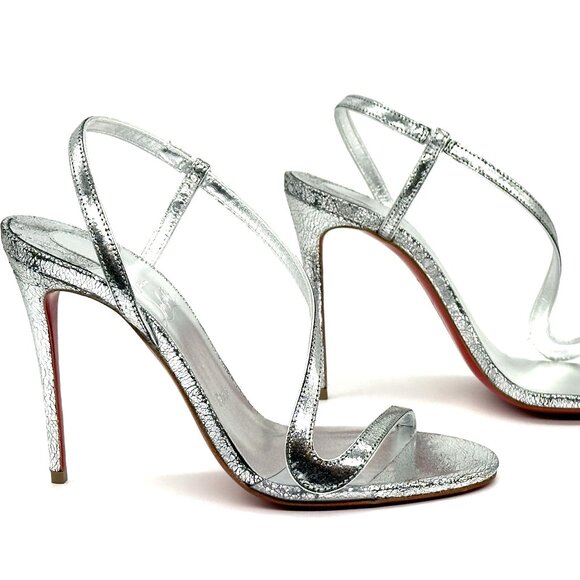 Christian Louboutin ROSALIE 100 Strappy Metallic Sling Sandals Heels Shoes - Picture 9 of 14